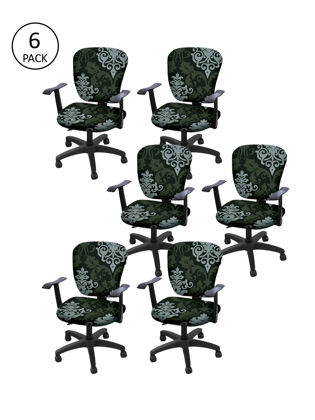 Cortina Set Of 6 Black & Olive Green Printed Chair Covers Price in India