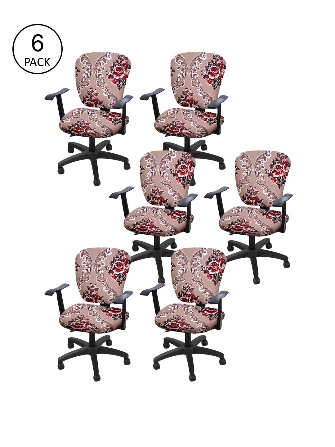 Cortina Set Of 6 Beige & Maroon Floral Print Chair Covers Price in India