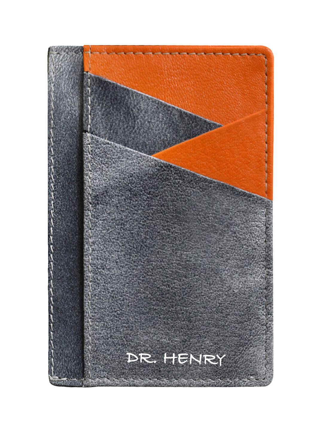 DR. HENRY Unisex Grey & Orange Textured Leather Card Holder Price in India