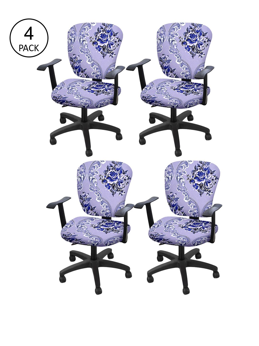 Cortina Set Of 4  Lavender & White Floral Print Chair Covers Price in India