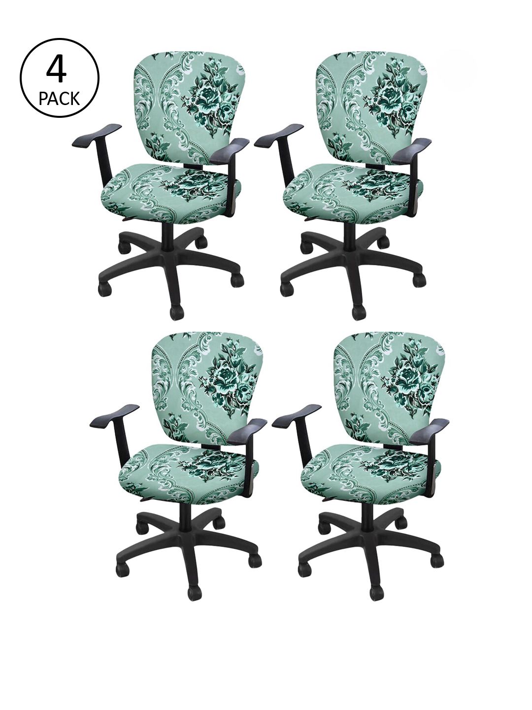 Cortina Set Of 4 Green & White Printed Chair Covers Price in India