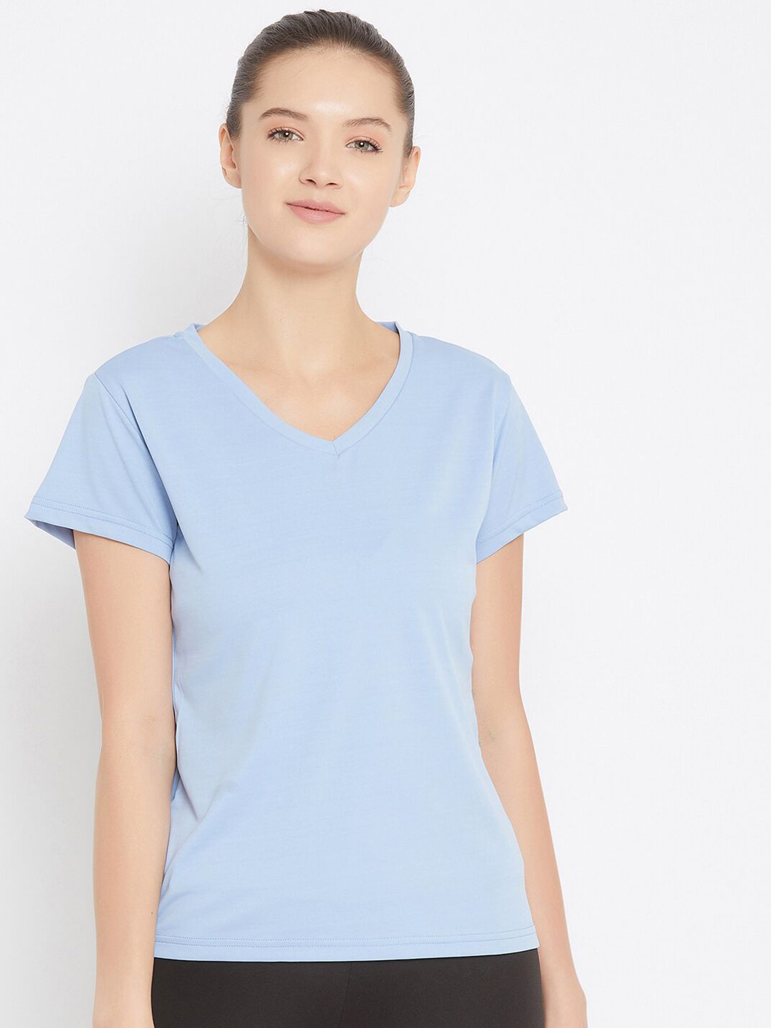 JUMP USA Women Blue Solid V-Neck T-shirt