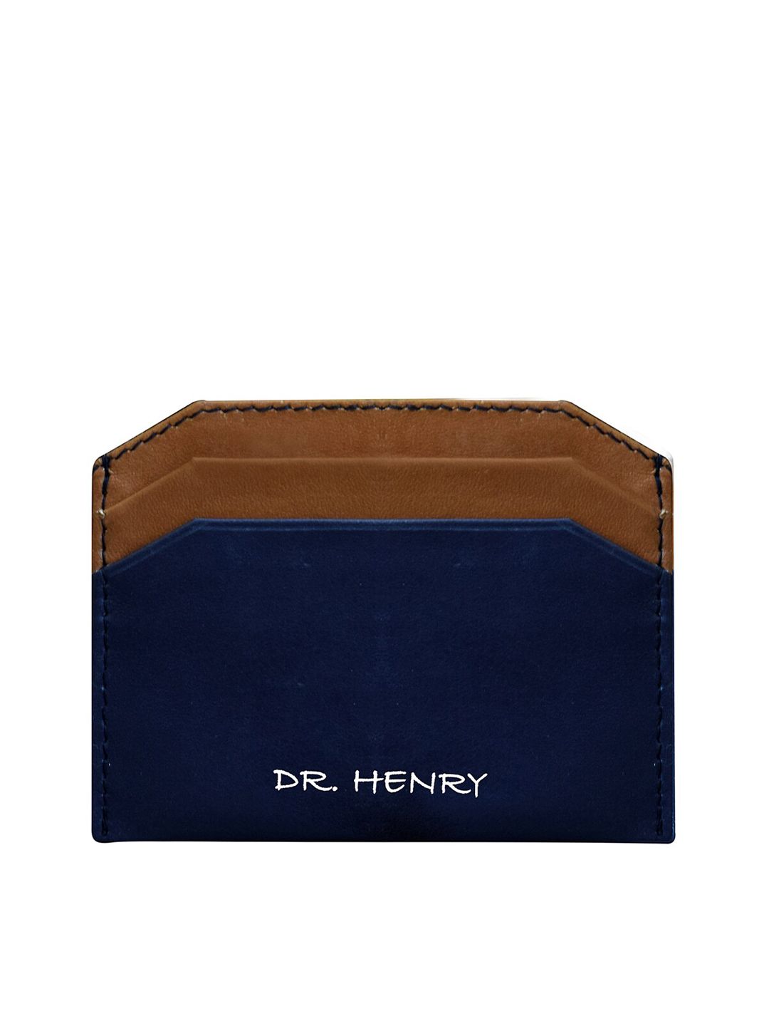 DR. HENRY Unisex Blue & Tan Colourblocked Leather Card Holder Price in India