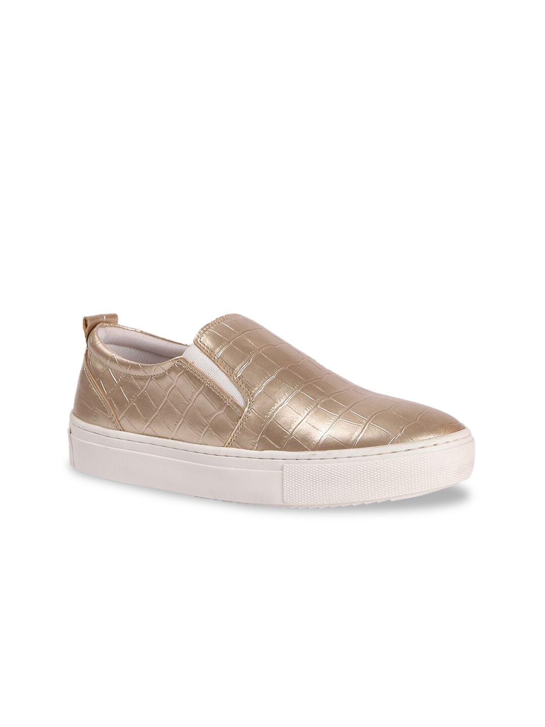 FOREVER 21 Women Gold-Toned Textured PU Slip-On Sneakers Price in India