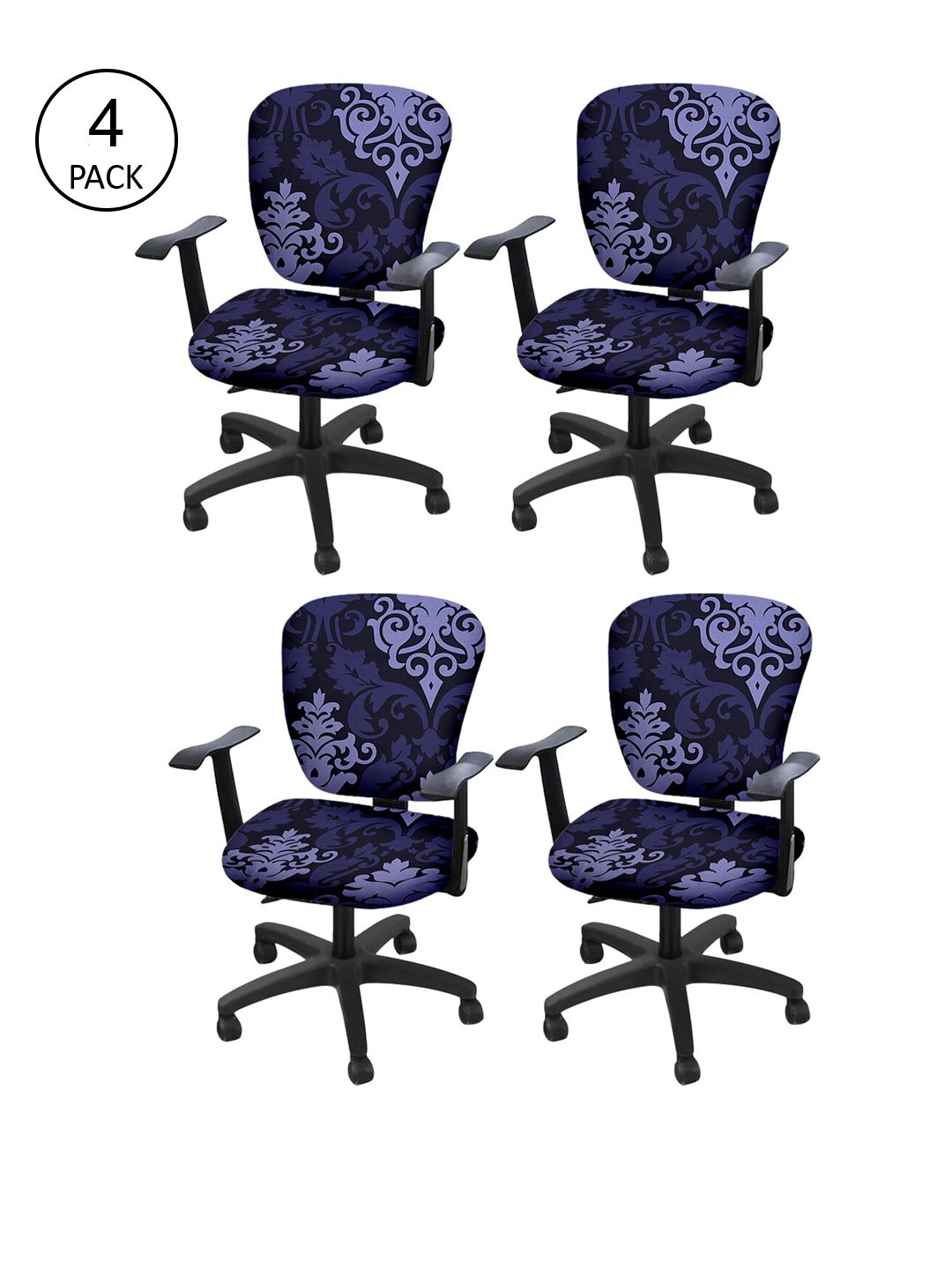 Cortina Set Of 4 Navy Blue & Lavender Printed Chair Covers Price in India