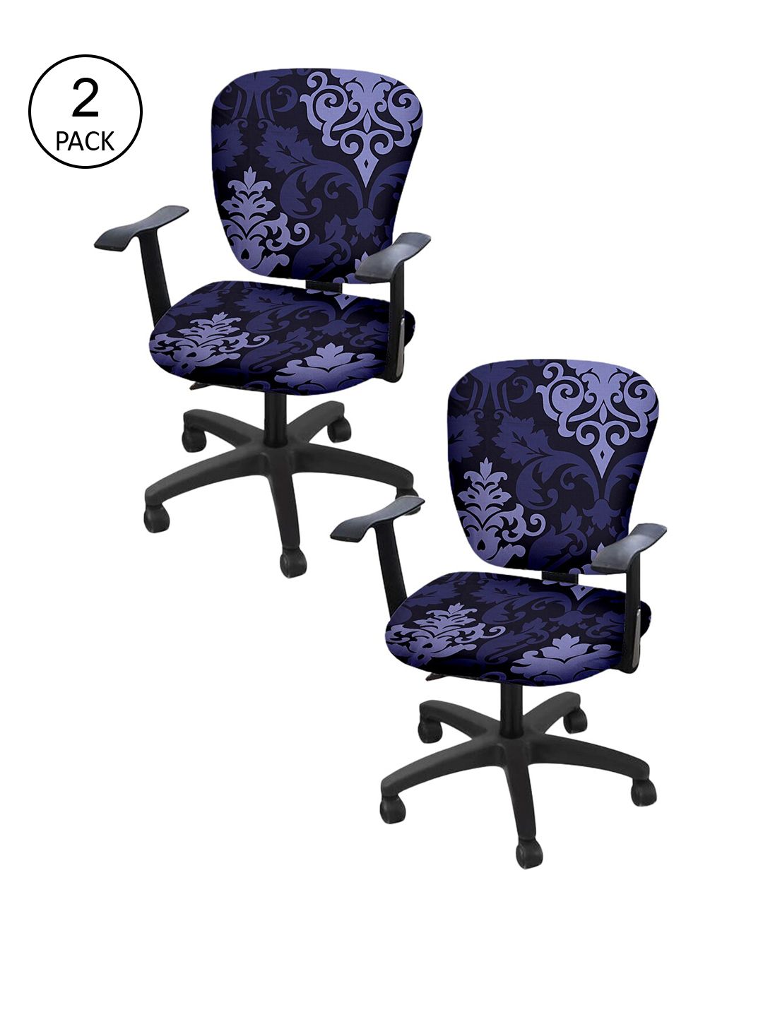 Cortina Set Of 2 Navy Blue & Lavender Printed Chair Covers Price in India