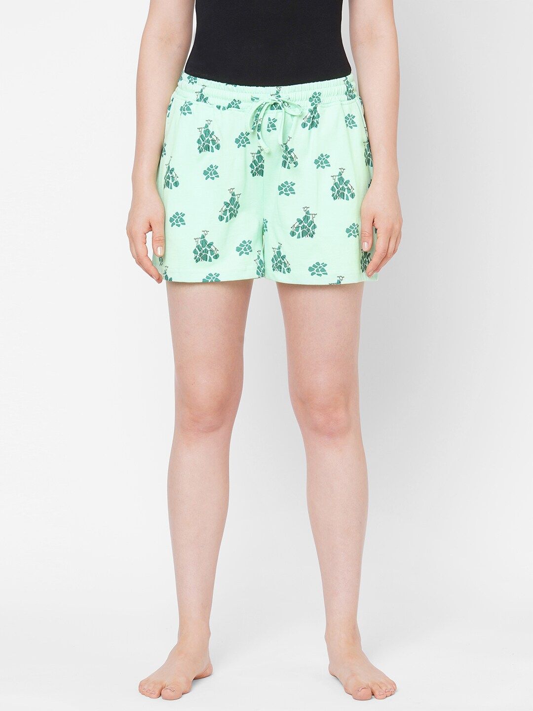 Mystere Paris Women Green Printed Cotton Lounge Shorts Price in India