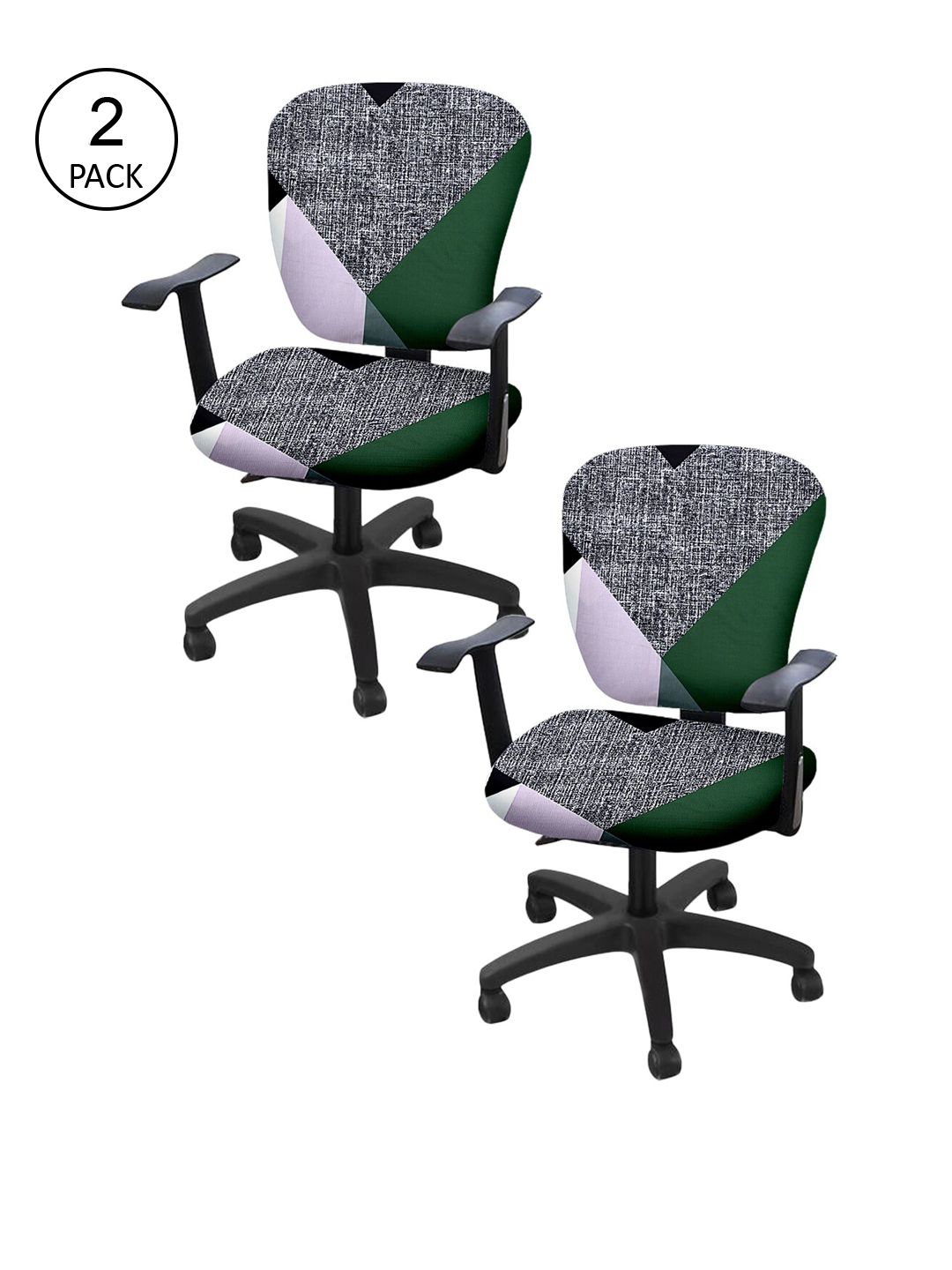 Cortina Set Of 2 Green & Lavender Geometric Print Chair Covers Price in India