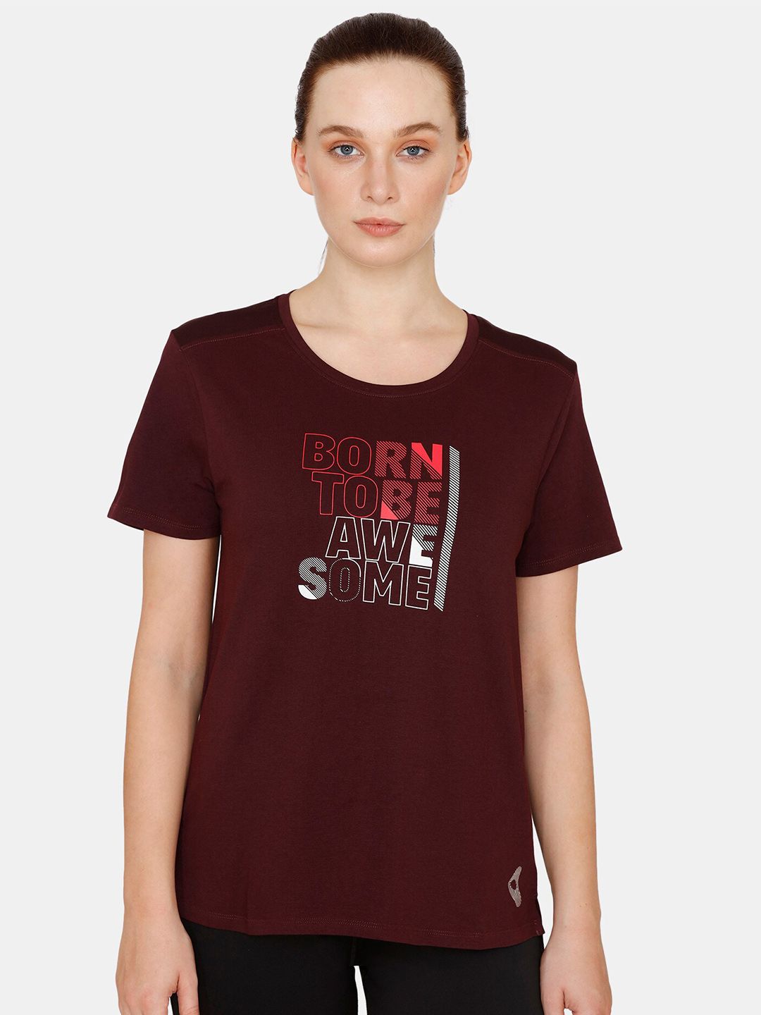 Zelocity Women Maroon Printed Round Neck T-shirt
