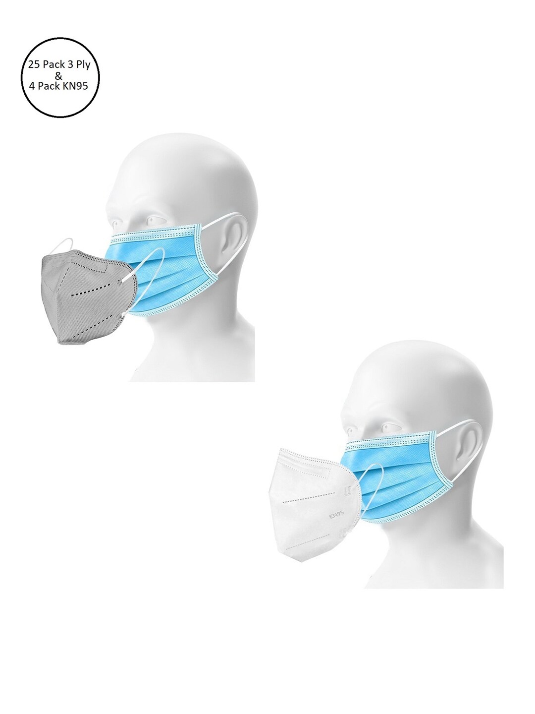 OOMPH Unisex Blue & Grey Double Mask Set Of 25 Disposable & 4 Pc Reusable KN95/N95 Masks Price in India