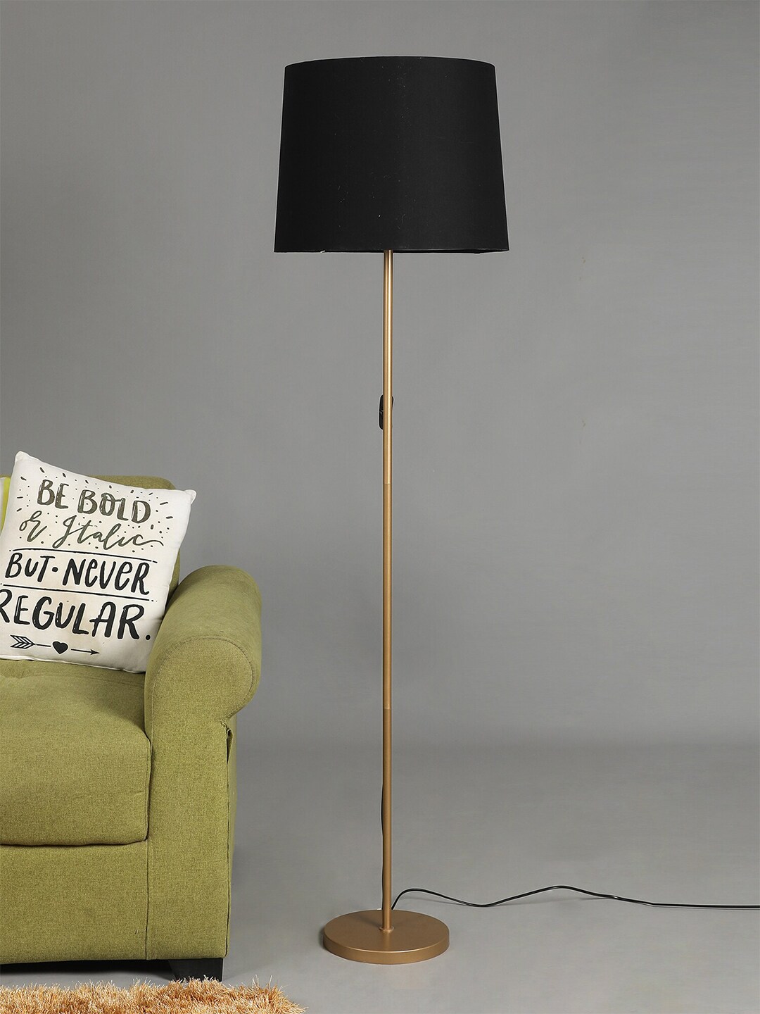 SANDED EDGE Gold-Toned & Black Solid Contemporary Club Lamp with Shade Price in India