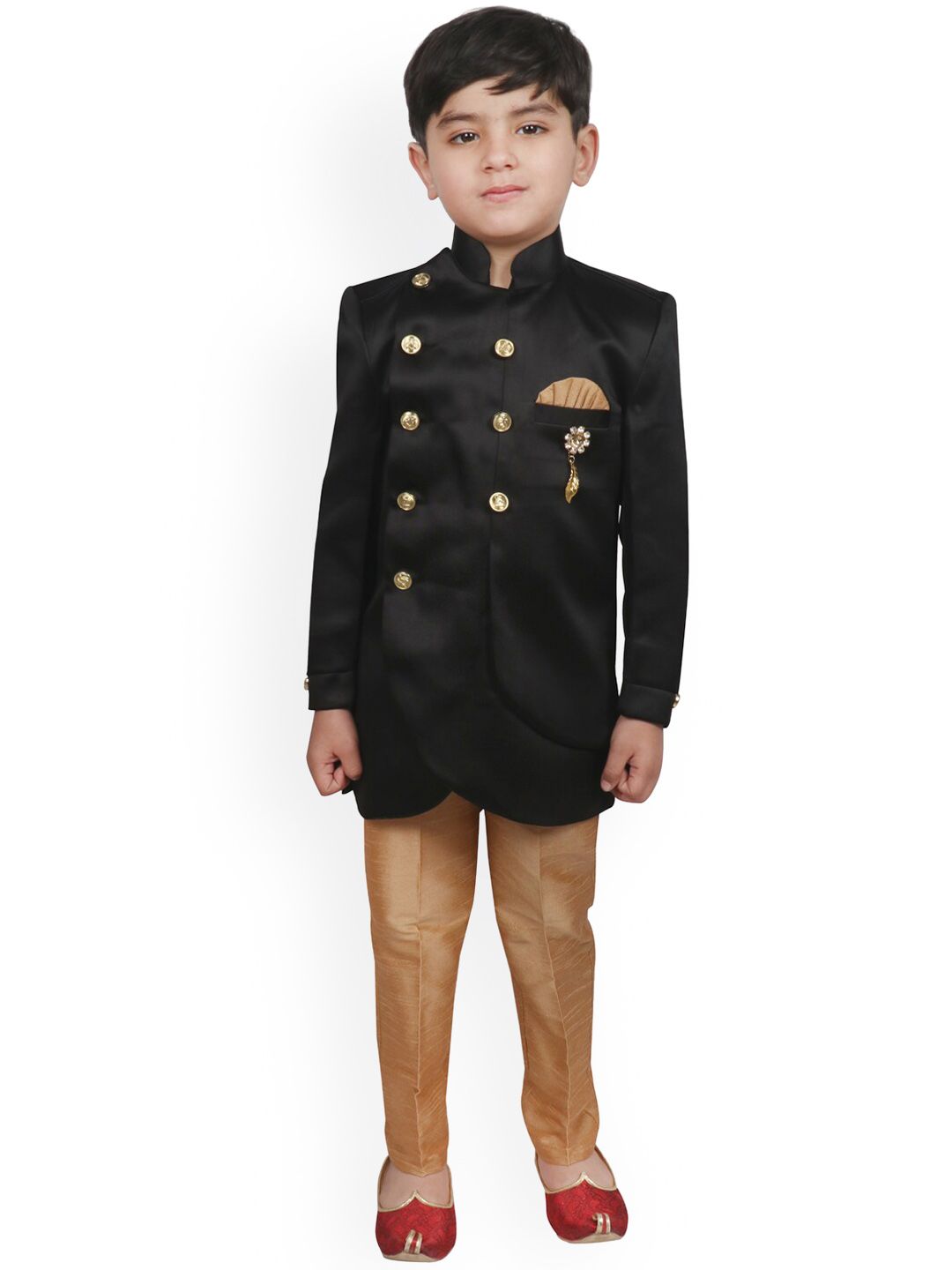SG YUVRAJ Boys Black & Gold Coloured Solid Sherwani Set