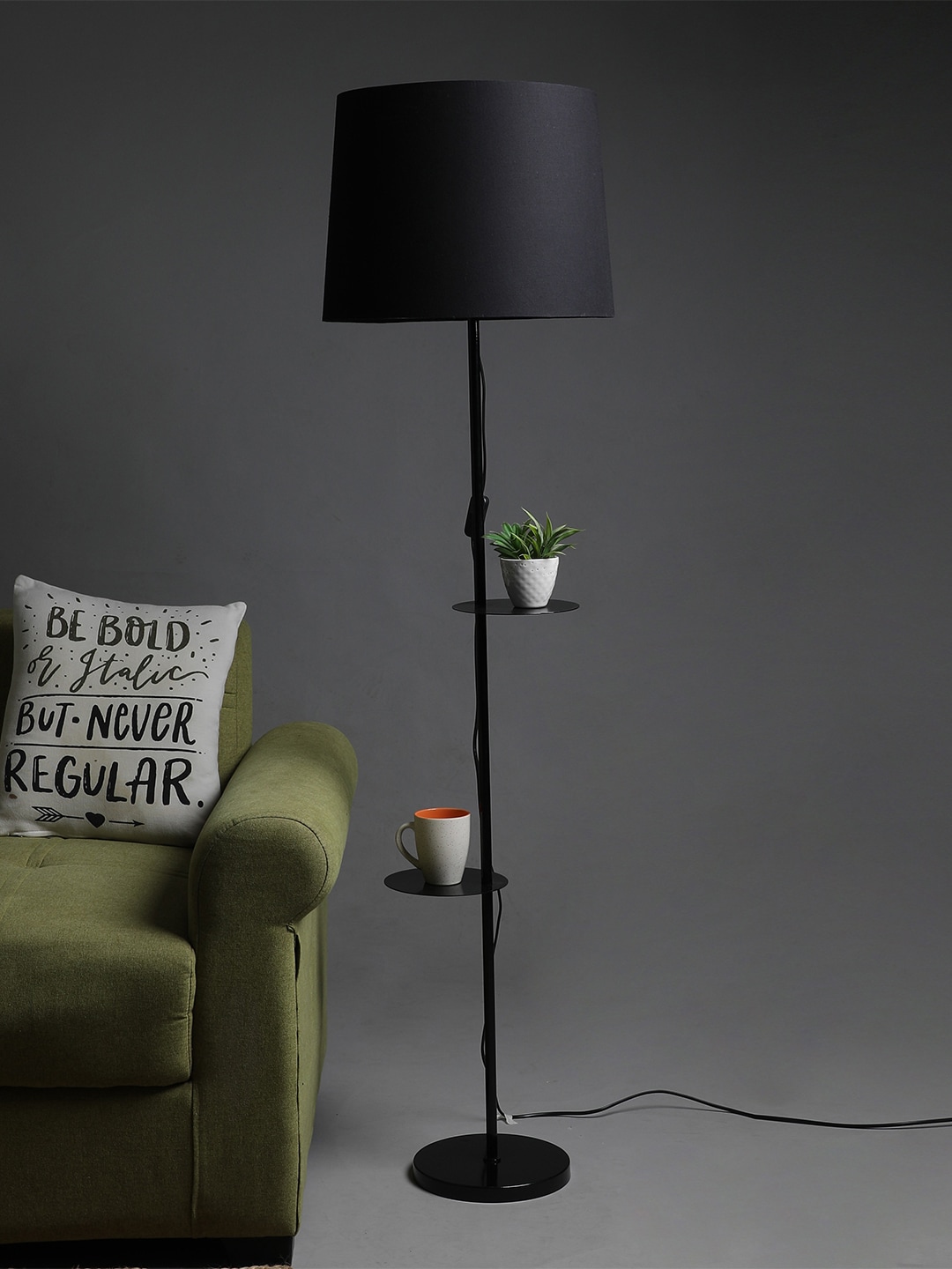 SANDED EDGE Black Printed Contemporary Shelf Lamp with Shade Price in India