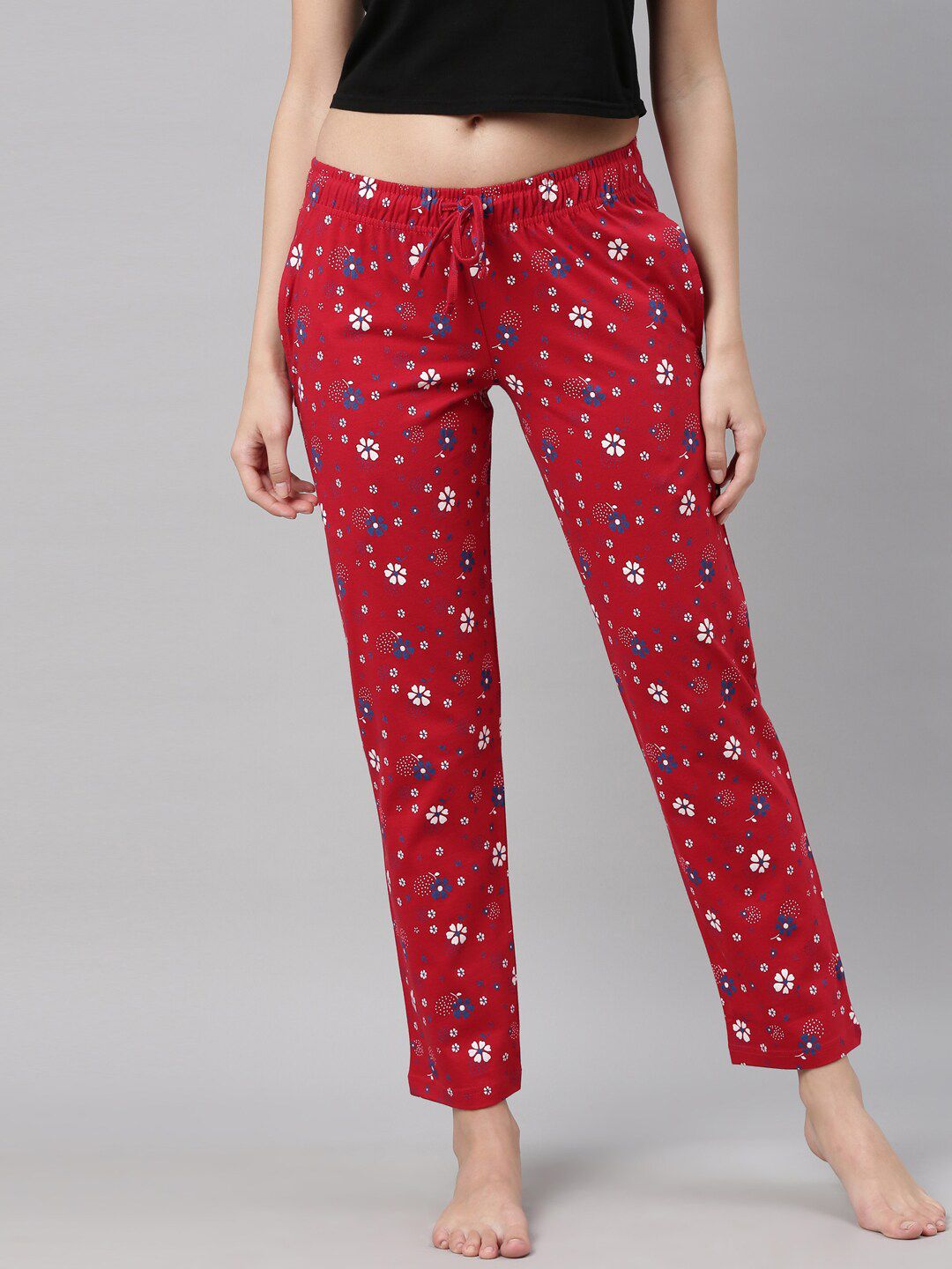 3PIN Women Red & White Floral Print Lounge Pants Price in India