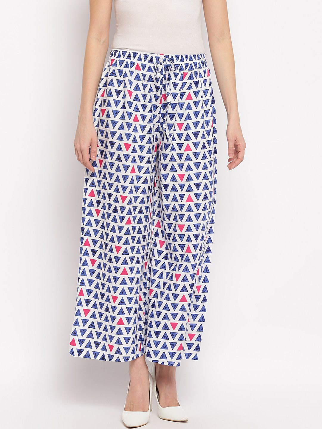 Aawari Women Blue & White Printed Flared Palazzos