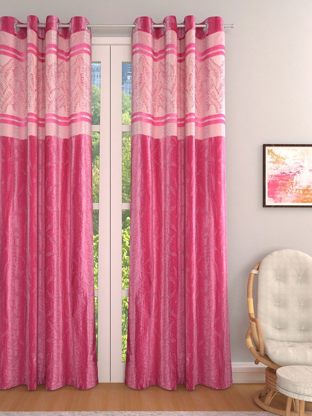 ROMEE Pink & Off-White Single Room Darkening Door Curtain Price in India