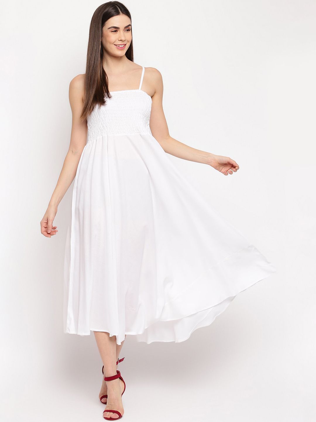Aawari Women White Solid Fit and Flare Dress Price in India