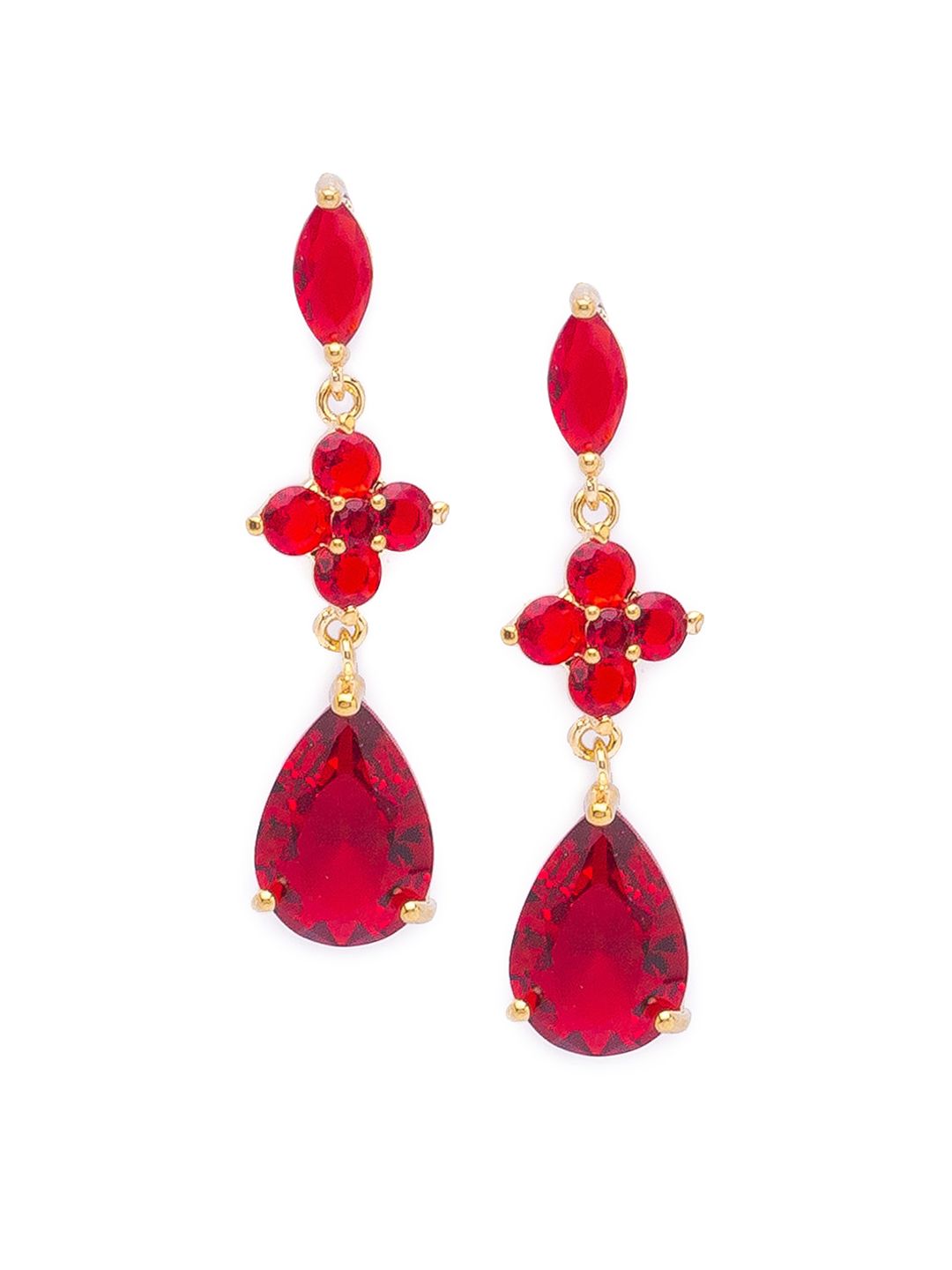 Globus Red & Gold-Toned Floral Drop Stud Earrings Price in India