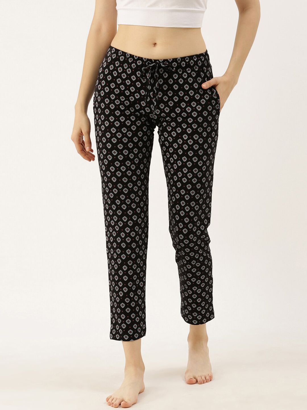 3PIN Women Black & White Printed Lounge Pants Price in India