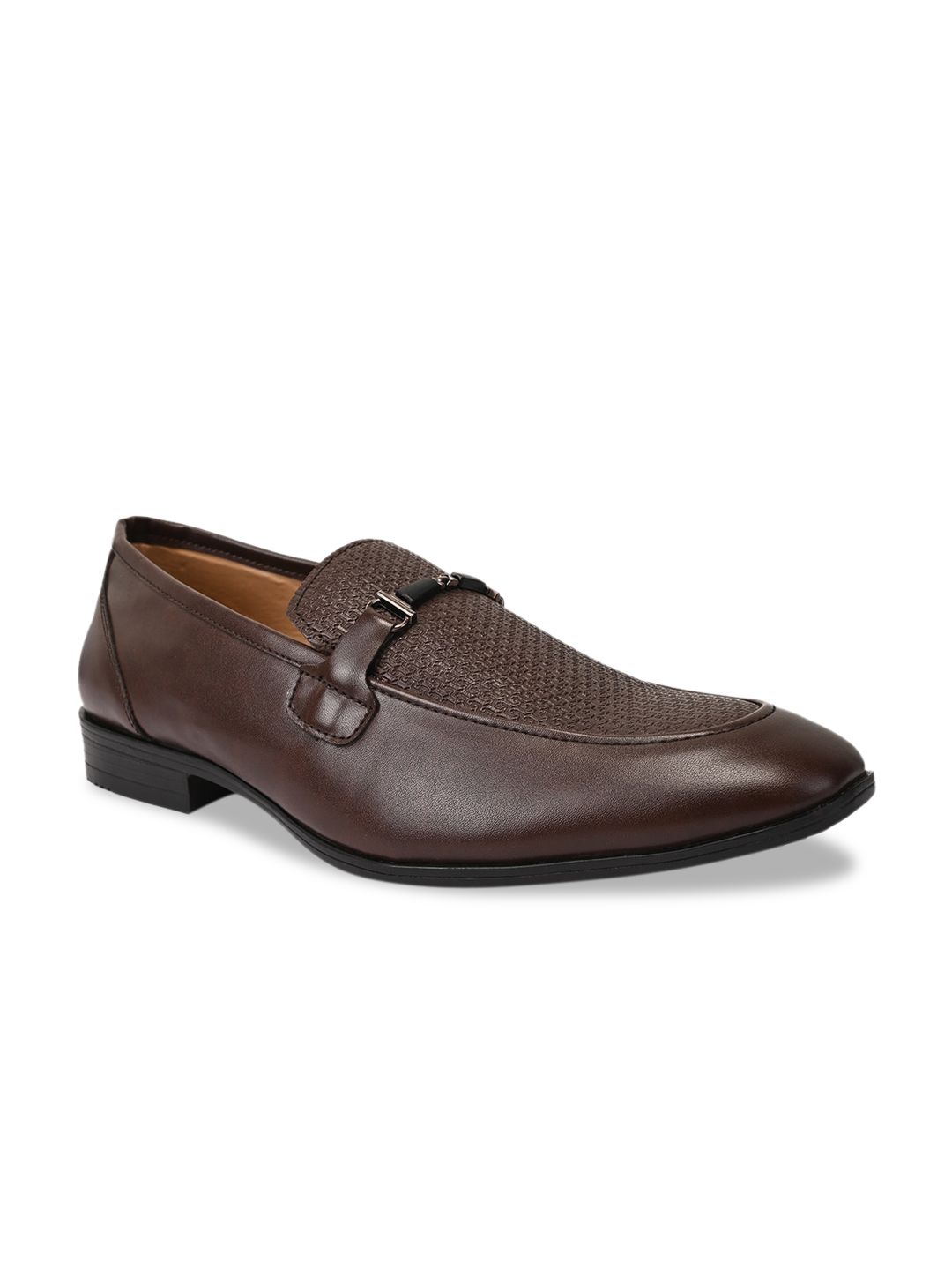 Apsis Men Brown Textured Formal Slip-Ons