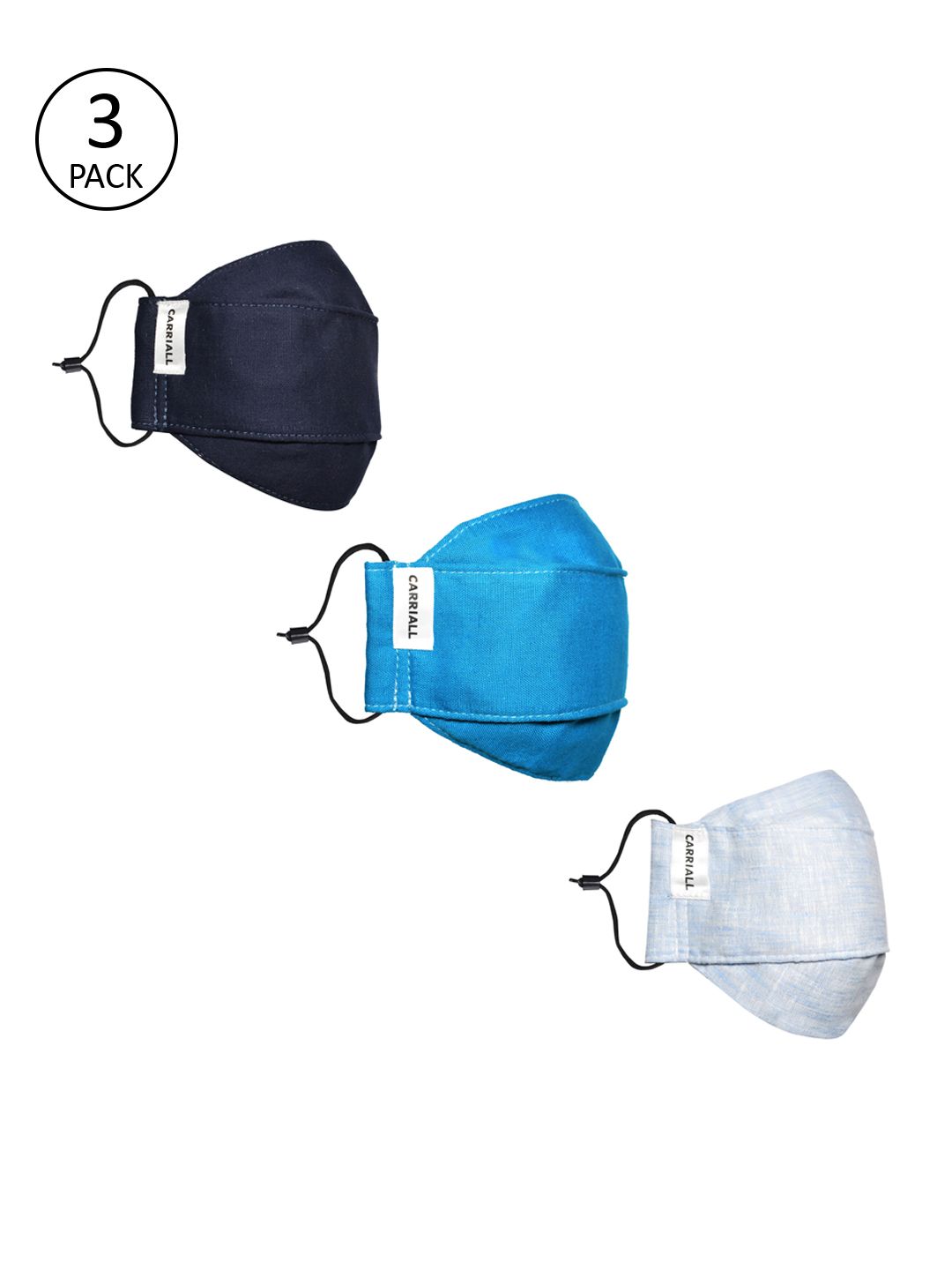 CARRIALL Pack Of 3 Unisex Assorted Solid 3-Ply Reusable Cloth Masks Price in India