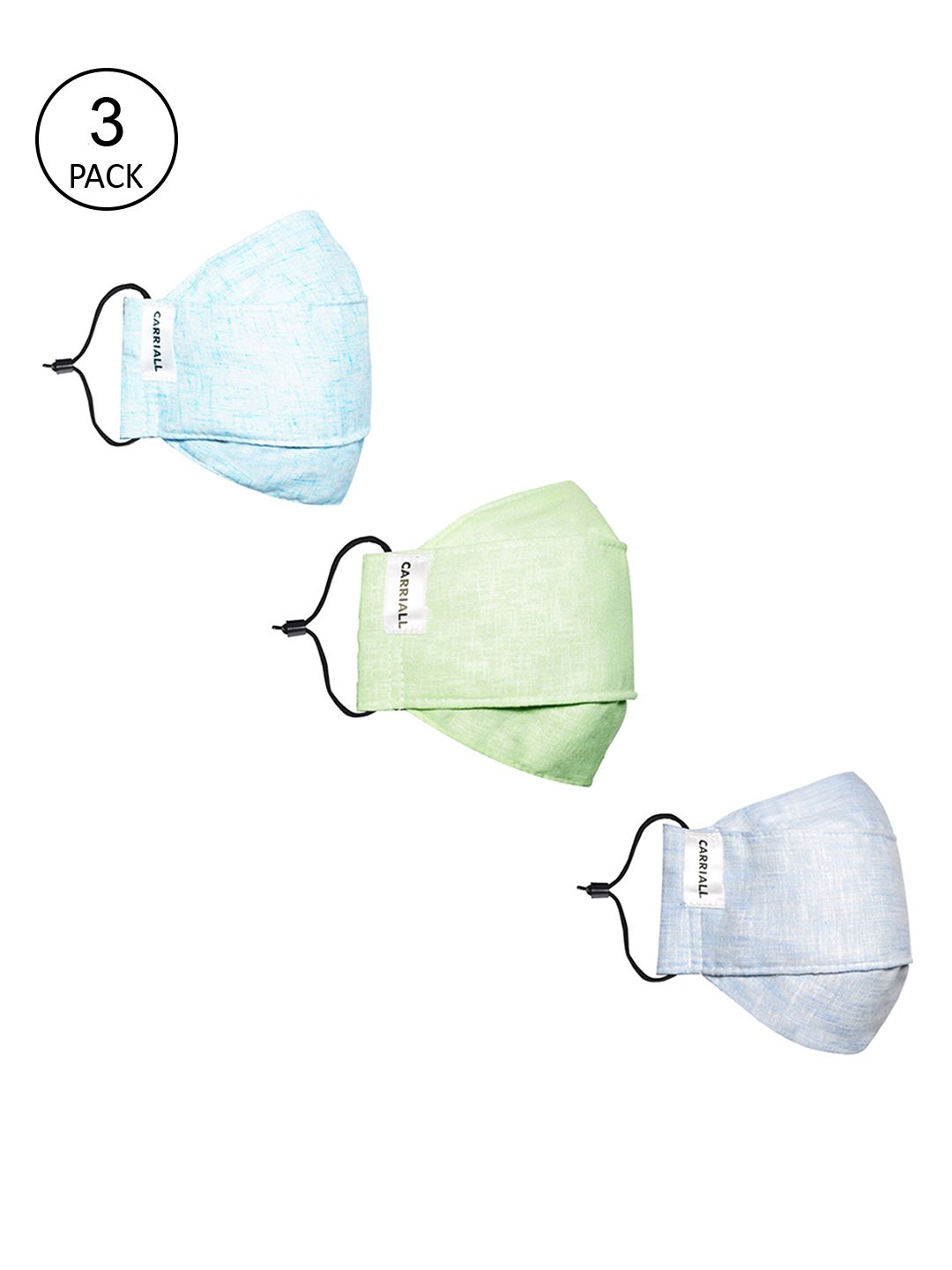 CARRIALL Unisex Pack Of 3 Assorted 3-Ply Reusable Cotton Cloth Face Masks Price in India