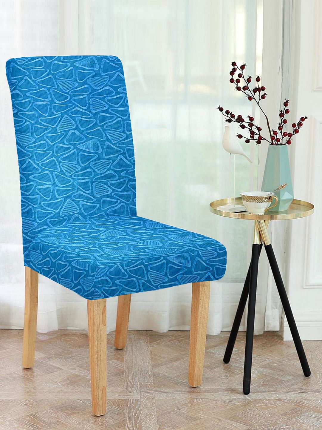 Cortina Set of 4 Blue Self Design Chair Covers Price in India