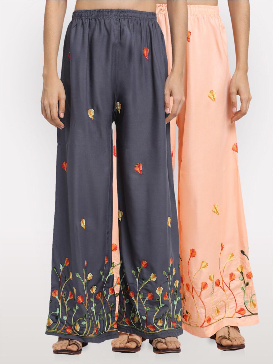 NEUDIS Women Pack of 2 Embroidered Wide Leg Palazzos Price in India
