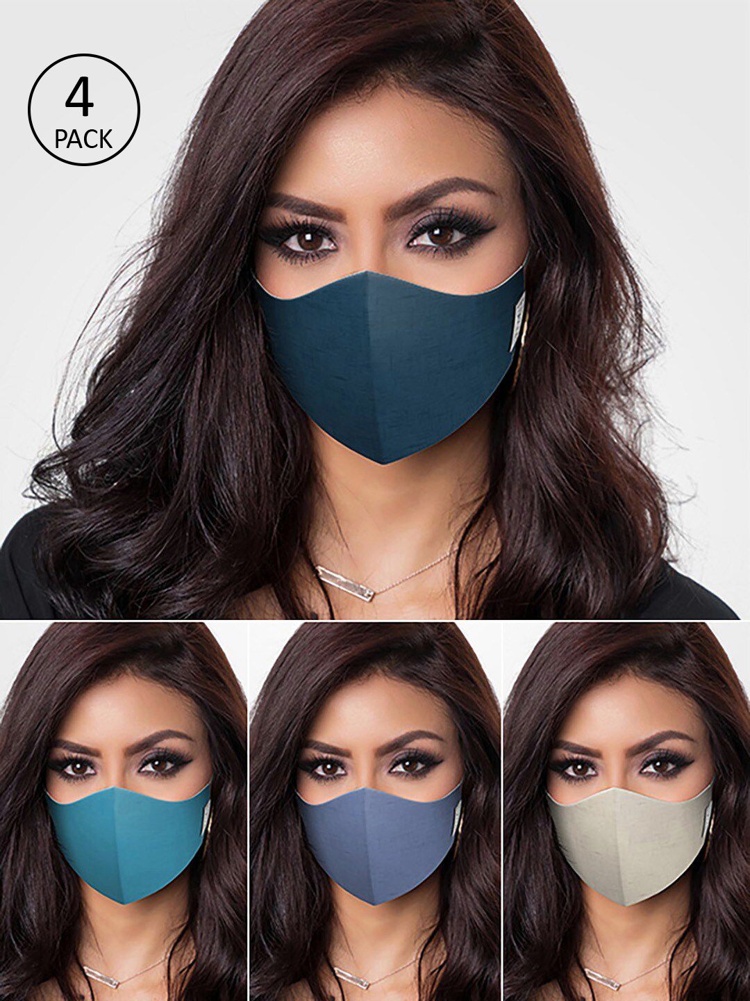 DDecor Unisex Pack Of 4 Navy-Blue & Turquoise-Blue Solid 3-Ply Cotton Masks Price in India