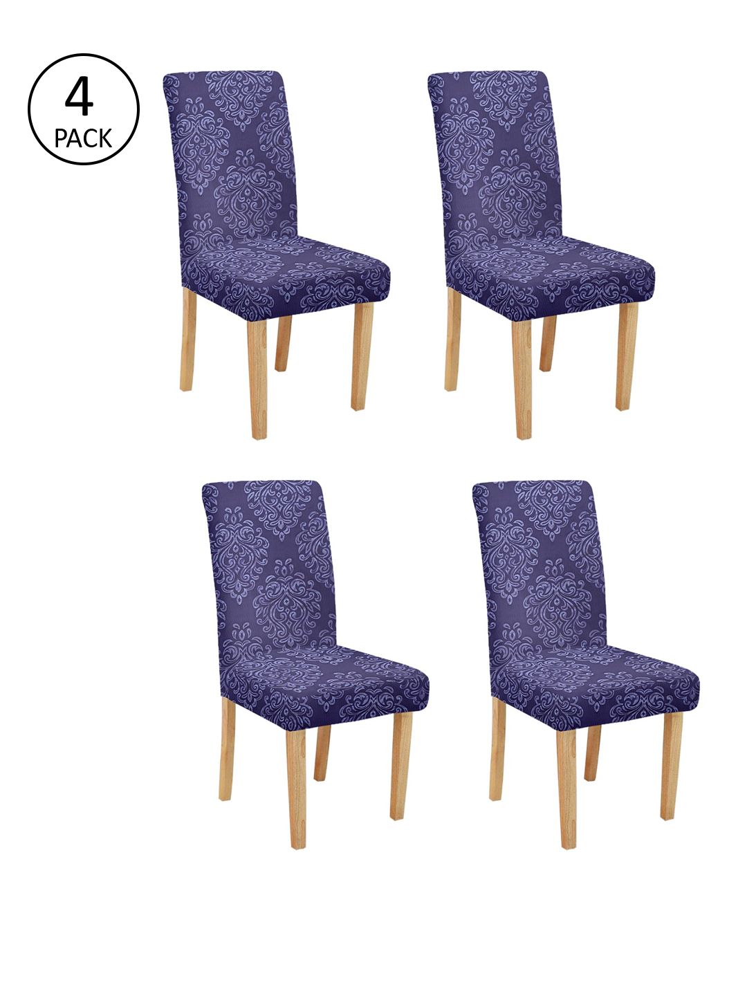 Cortina Set Of 4 Purple Printed Chair Covers Price in India