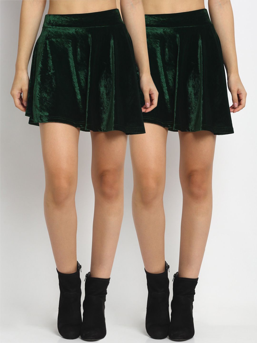 NEUDIS Pack Of 2 Women Green Solid Regular-Fit Flared Mini Skater Skirt