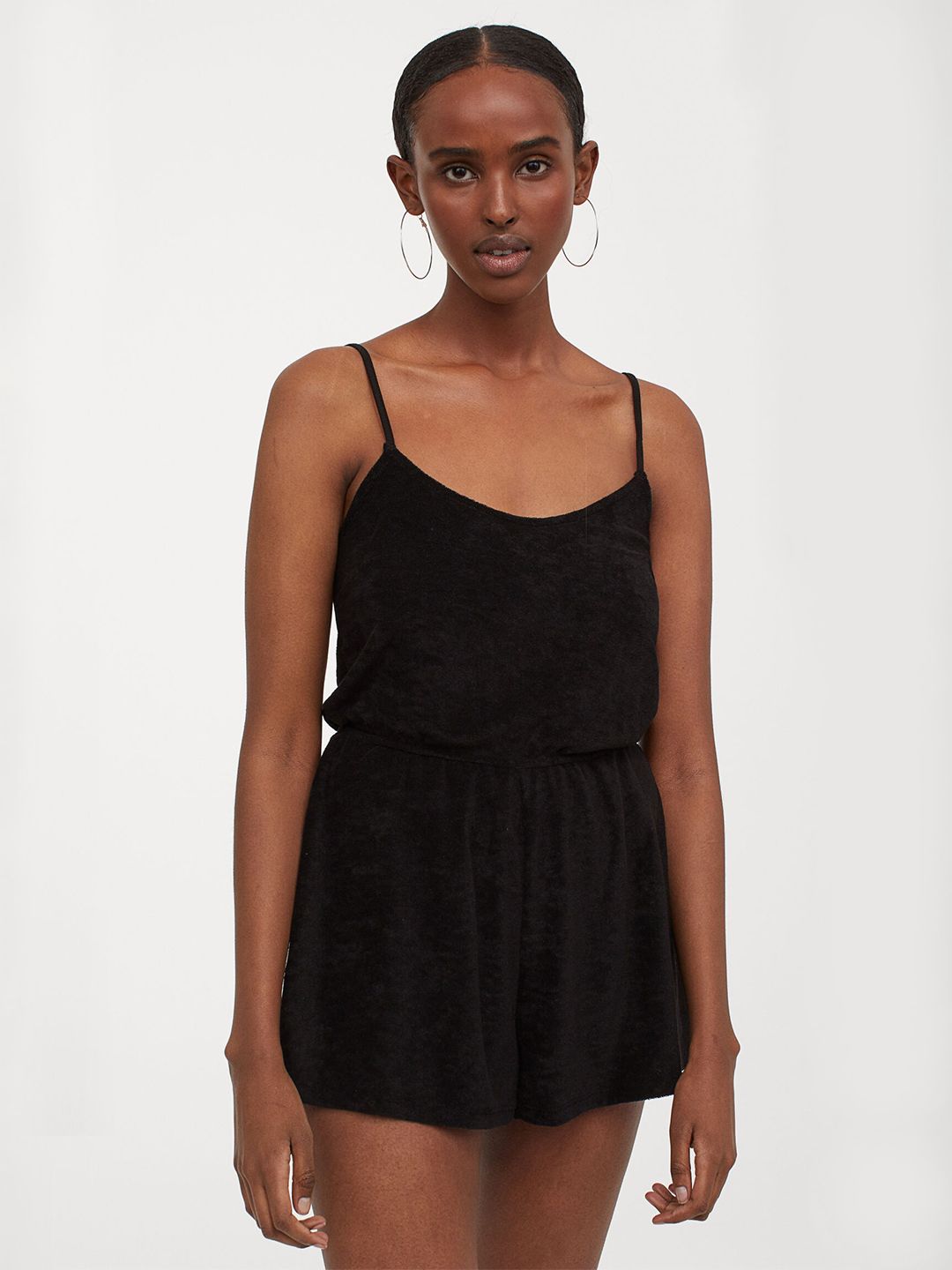 H&M Women Black Solid Playsuit Price in India