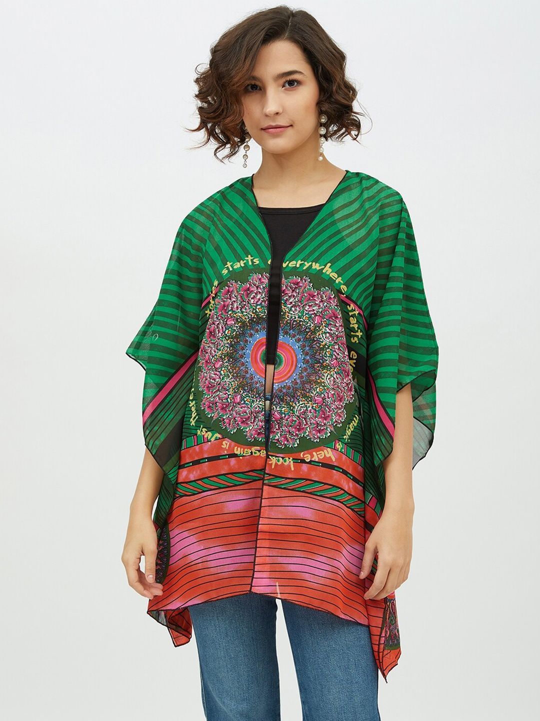 StyleStone Women Multicoloured Printed Open Front Shrug Price in India