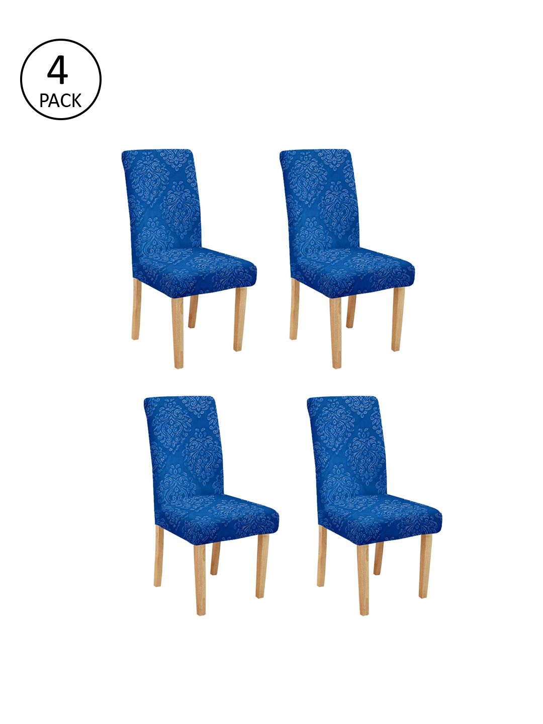 Cortina Set Of 4 Blue Printed Chair Covers Price in India