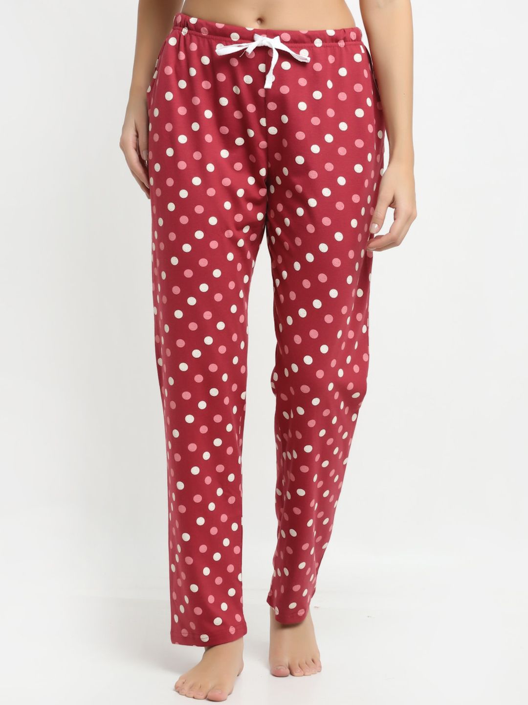 Kanvin Women Red & White Printed 100% Cotton Lounge Pants Price in India