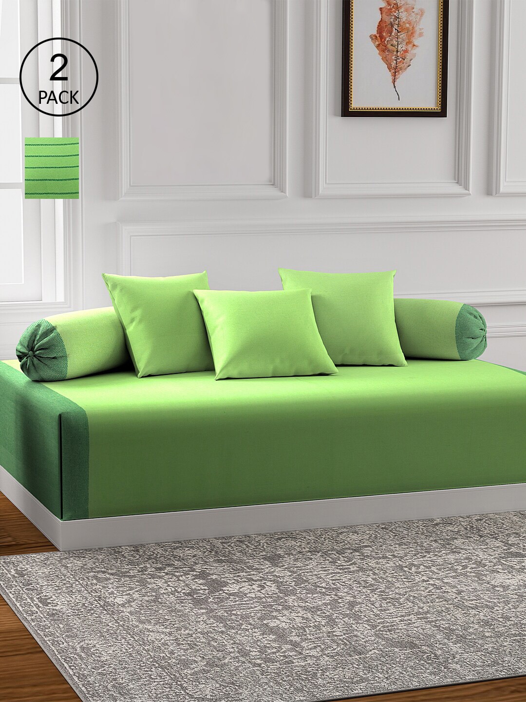 KLOTTHE Set of 2 Green Solid Cotton Single Bedsheet With 4 Bolster & 6 Cushion Covers Price in India