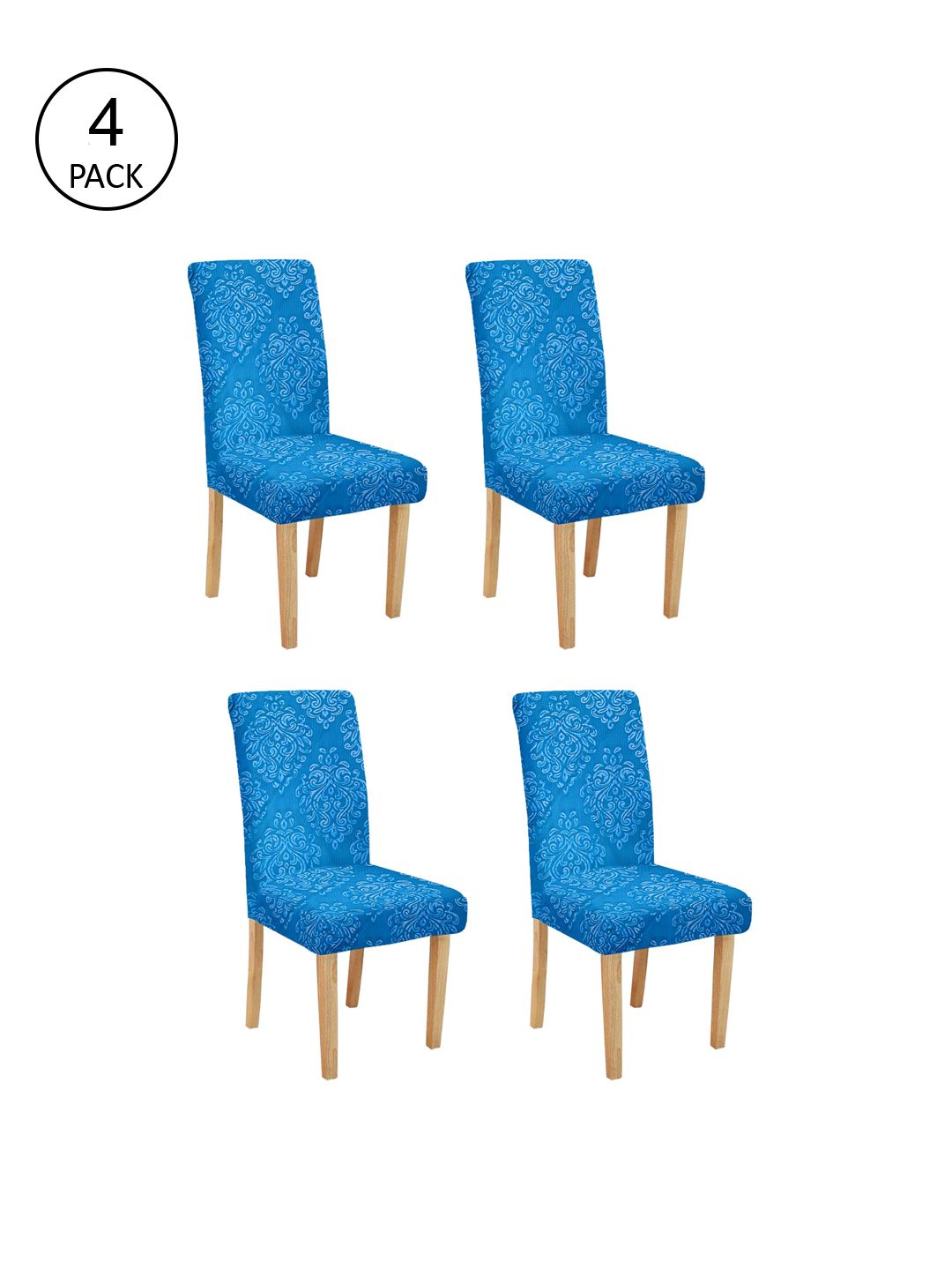 Cortina Set Of 4 Blue Self-Design Chair Covers Price in India