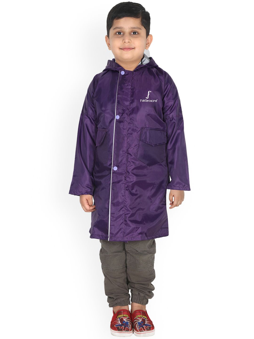 FabSeasons Kids Dark Purple Solid Waterproof Long Rain Jacket