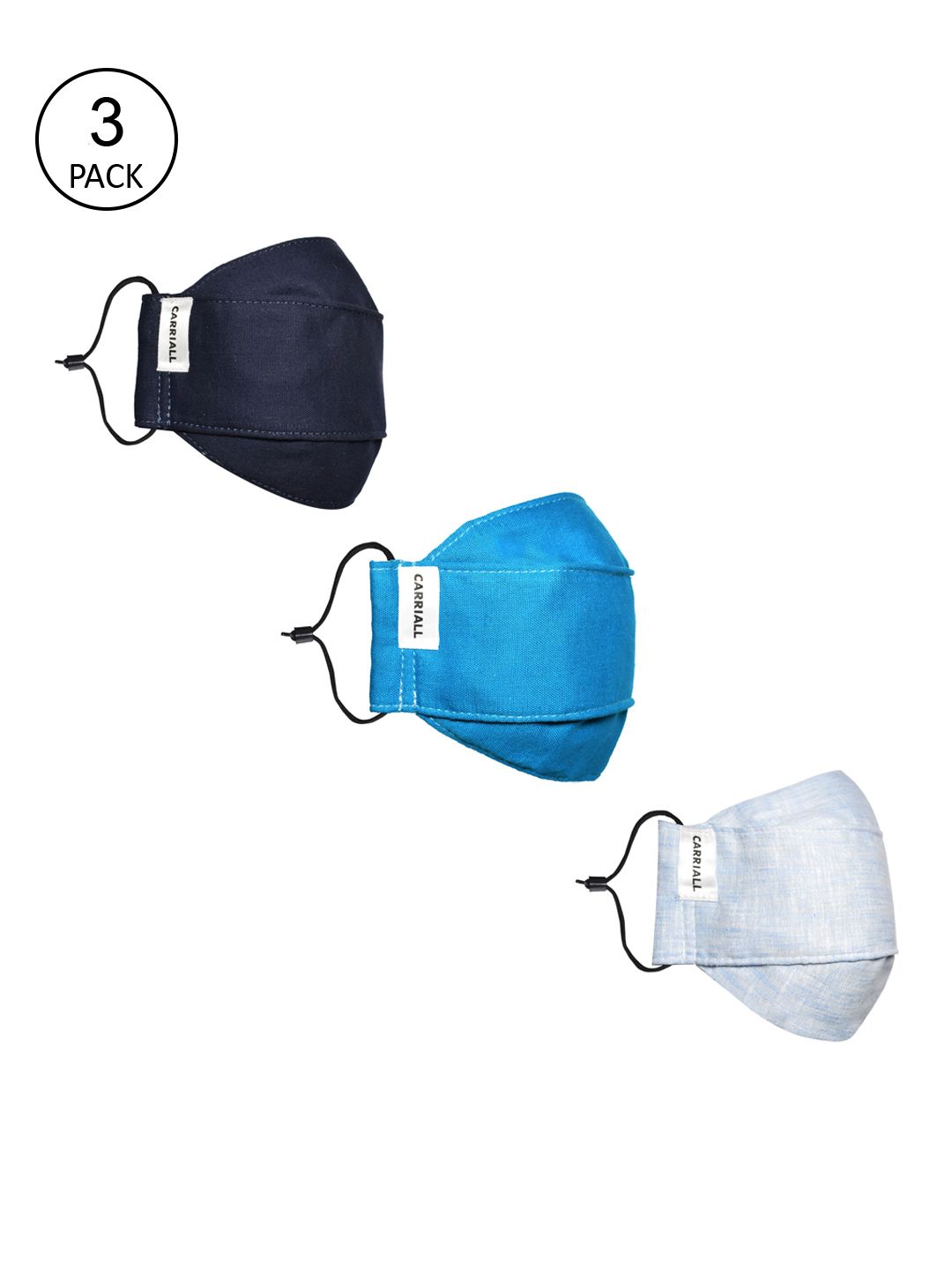 CARRIALL Unisex Pack Of 3 Assorted 3-Ply Cotton Masks Price in India