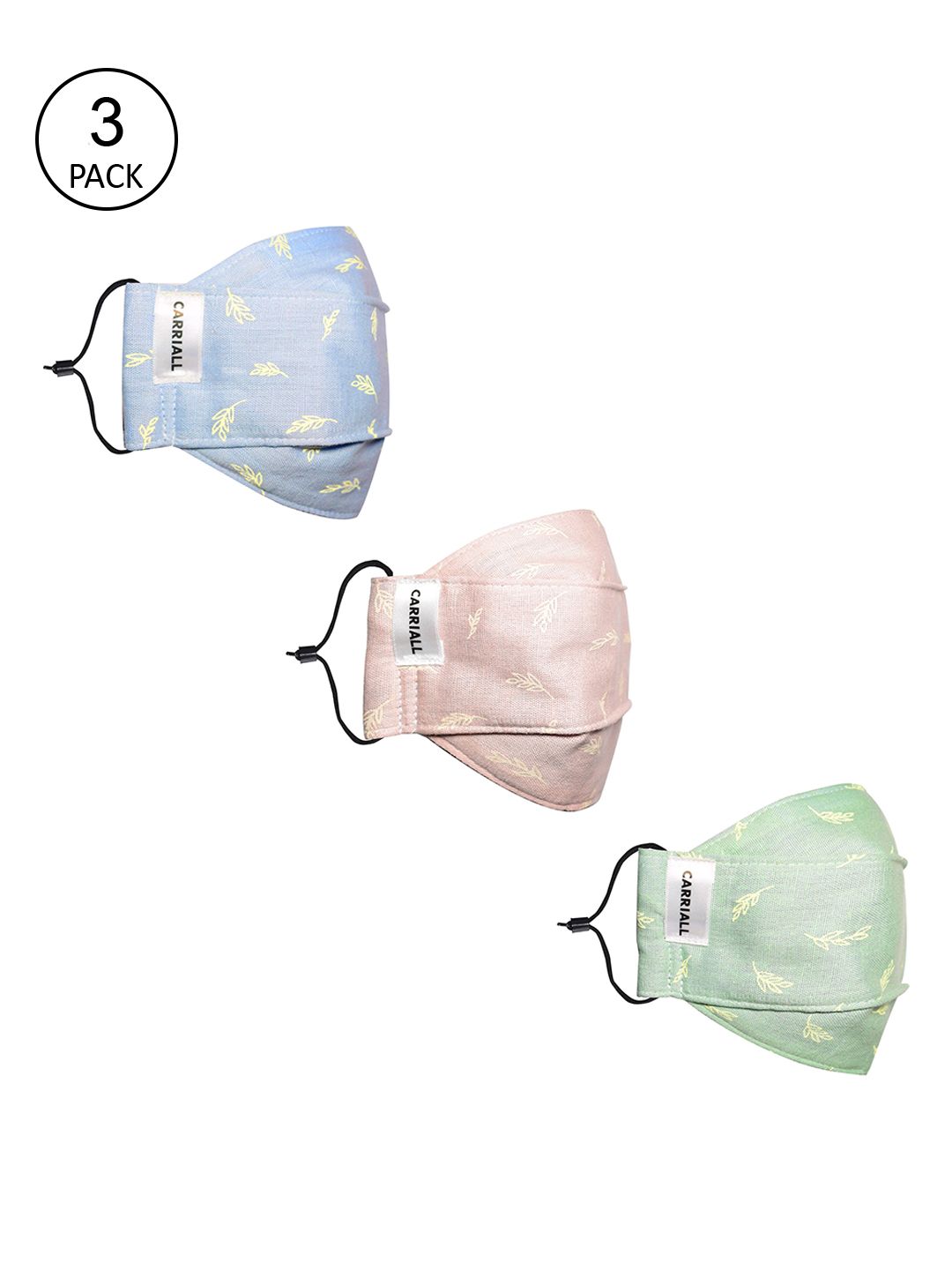 CARRIALL Pack Of 3 Assorted Reusable Outdoor 3-Ply Cloth Masks Price in India