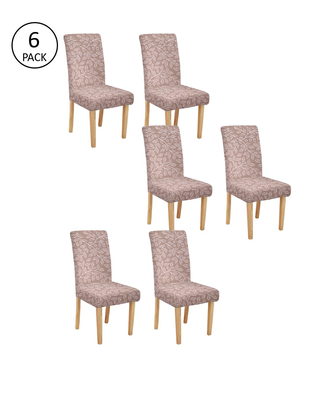 Cortina Set Of 6 Pink & White Printed Chair Covers Price in India