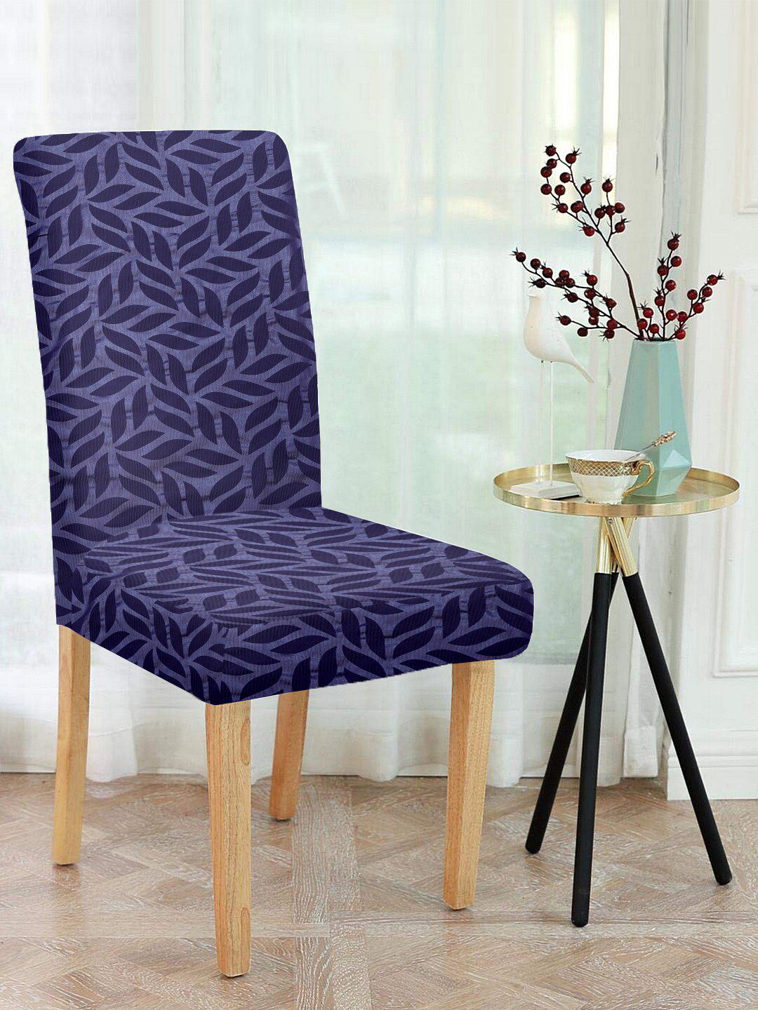 Cortina Set Of 4 Purple Printed Chair Covers Price in India