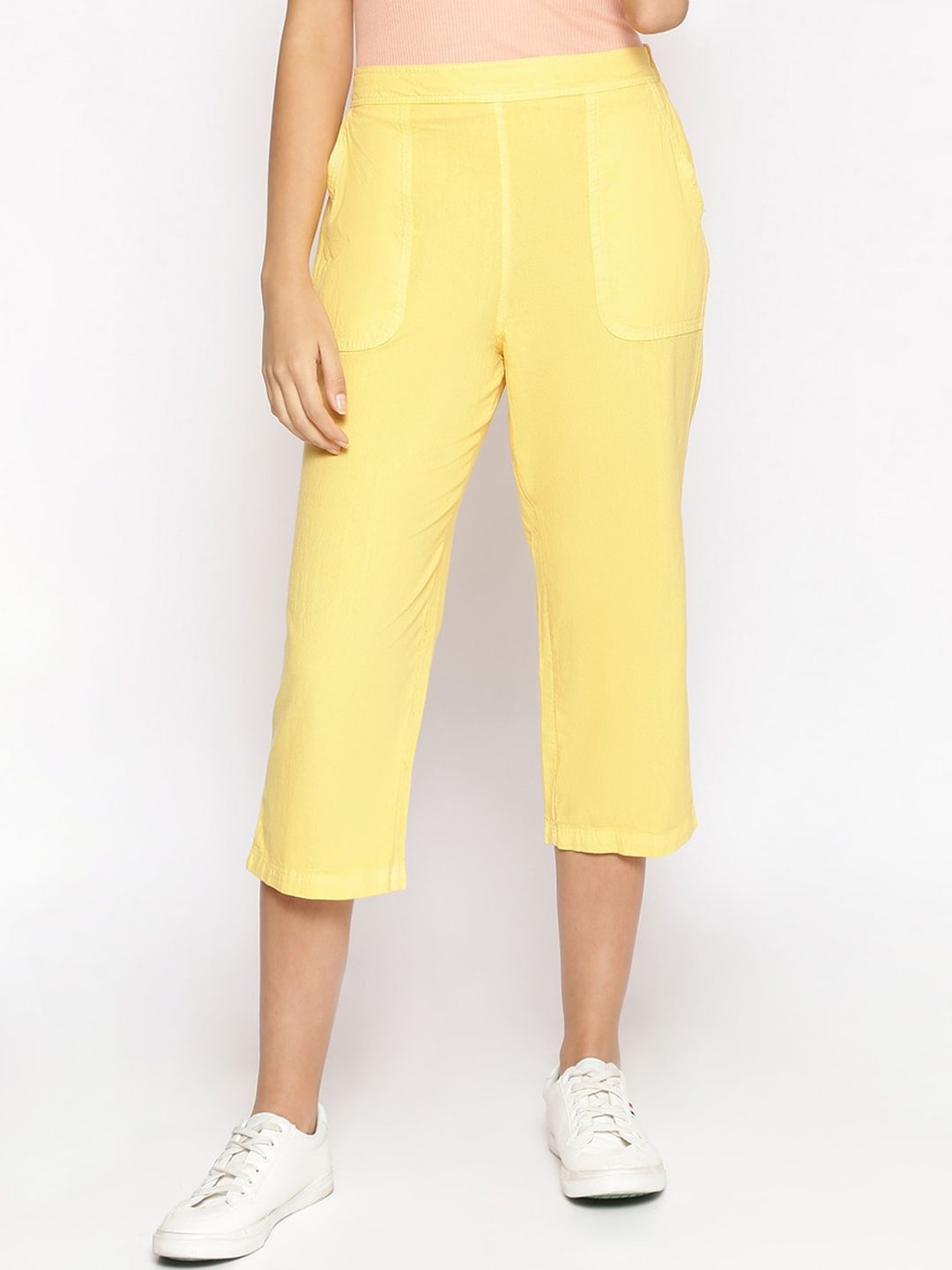 Oxolloxo Women Yellow Regular Fit Solid Culottes