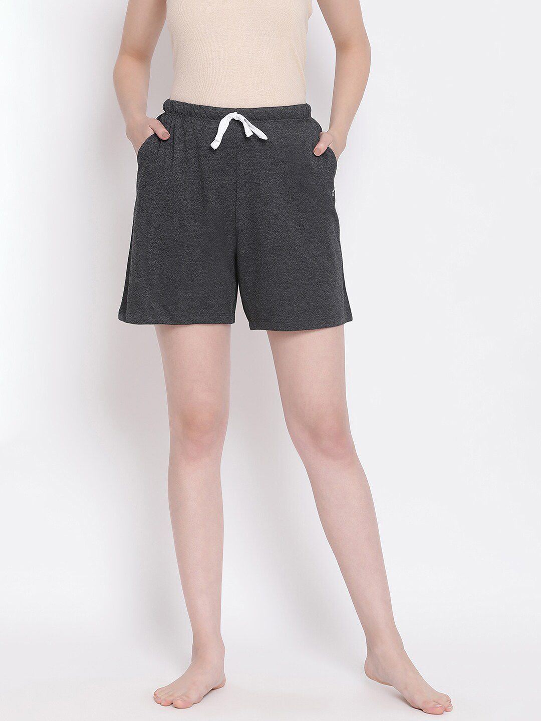 Kanvin Women Charcoal Grey Solid Lounge Shorts Price in India
