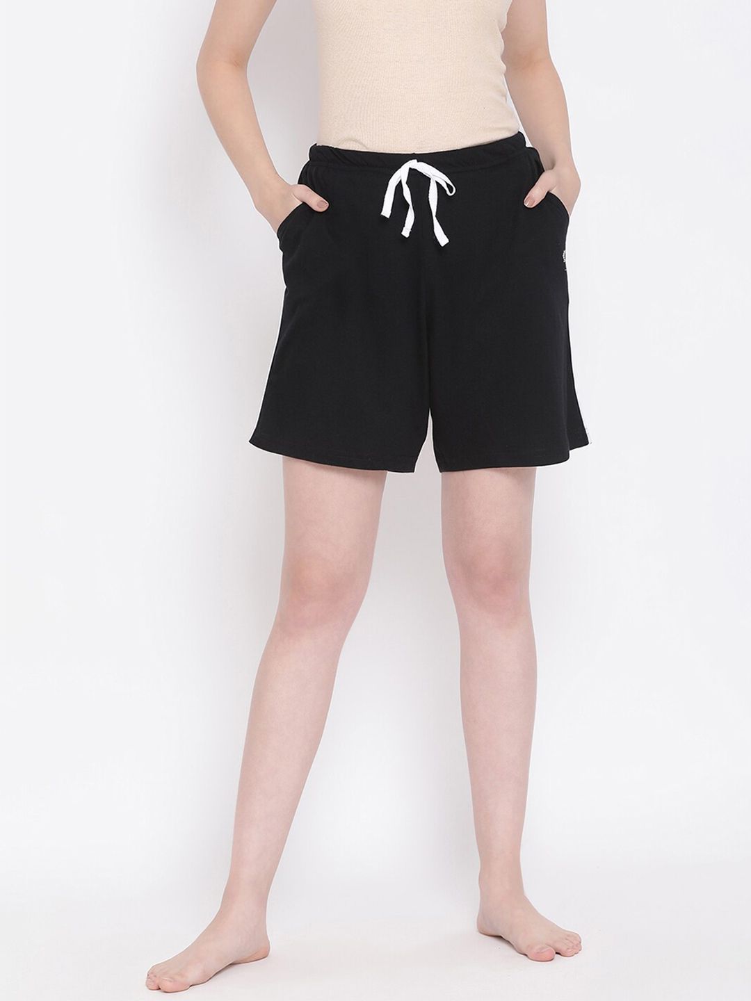 Kanvin Women Black & White Solid Lounge Shorts Price in India