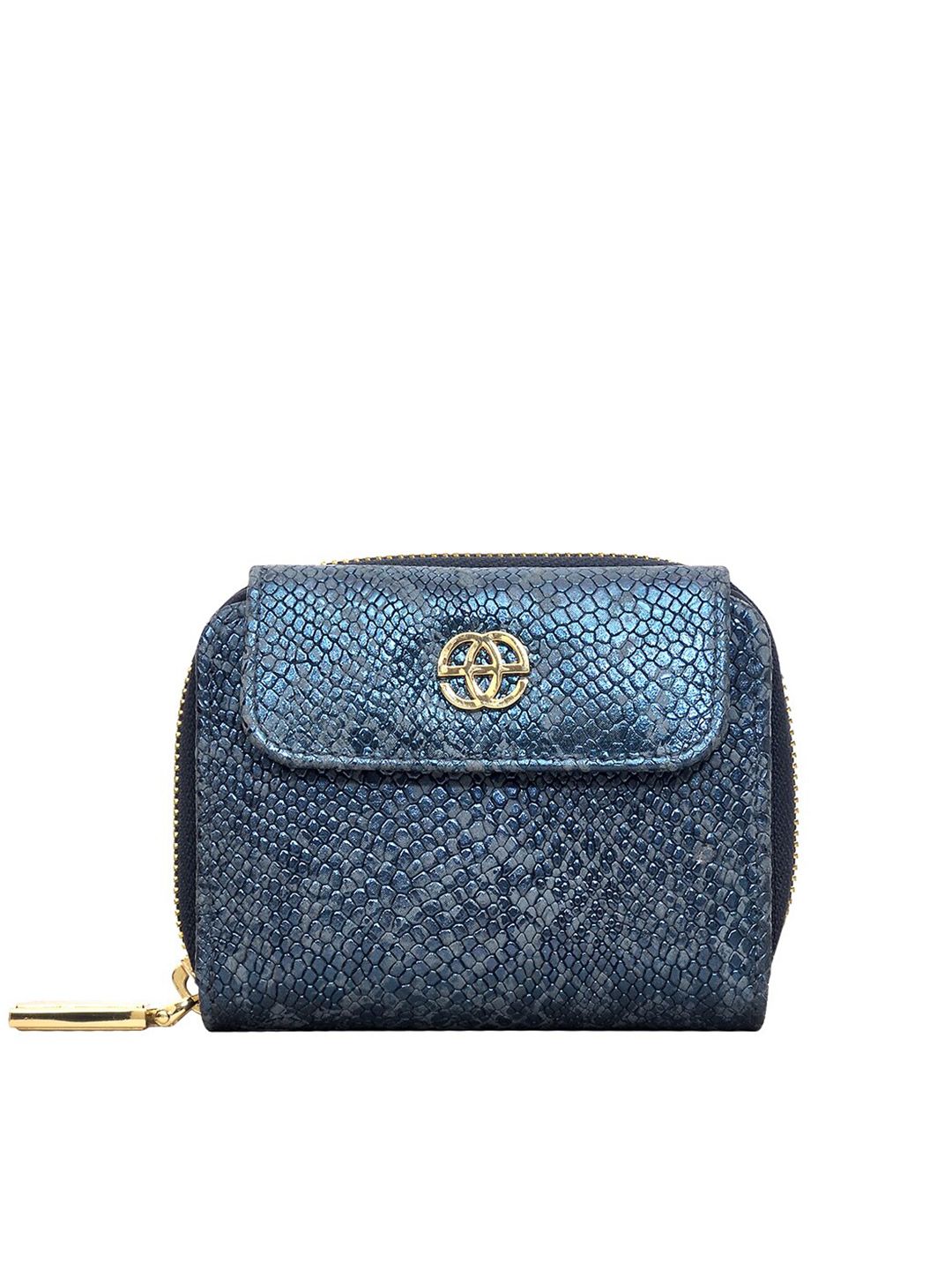 Eske Women Blue Textured Zip Around Wallet Price in India