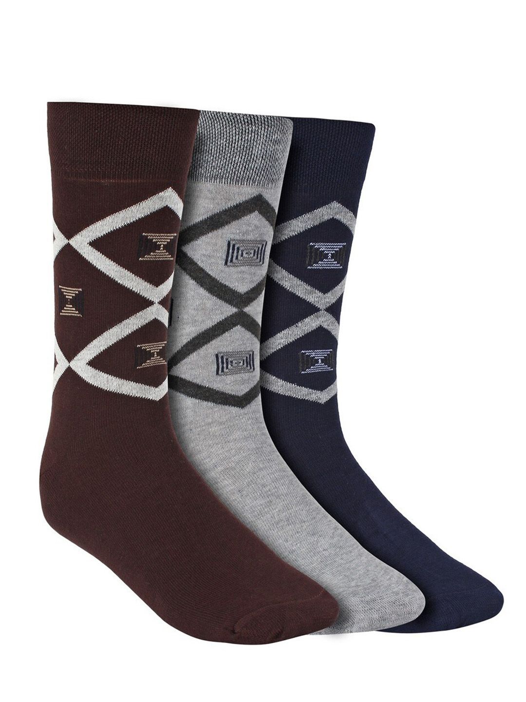 Creature Men Pack Of 3 Assorted Combed Cotton Calf-Length Socks
