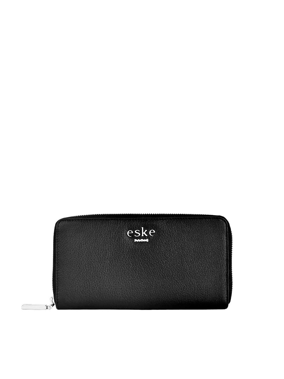 Eske Women Black Textured Zip Around Wallet Price in India