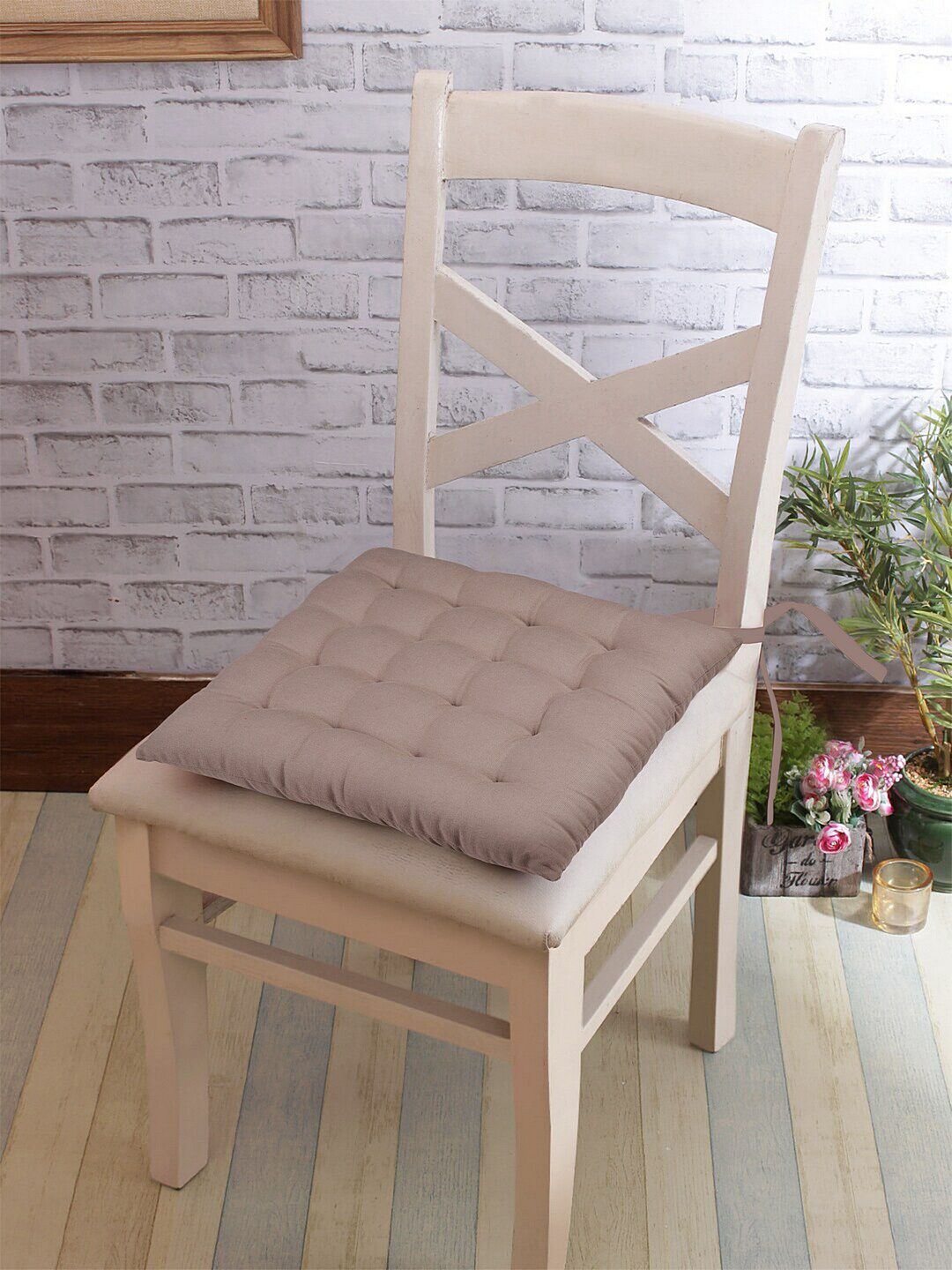 BLANC9 Taupe Solid Cotton General Support Chair Pads Price in India