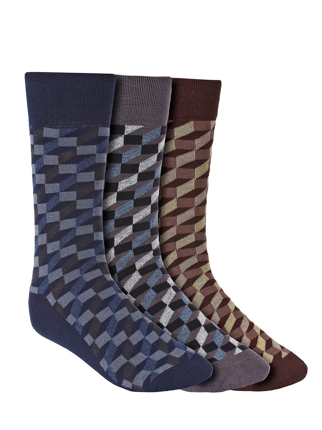 Creature Men Pack Of 3 Assorted Combed Cotton Calf-Length Socks